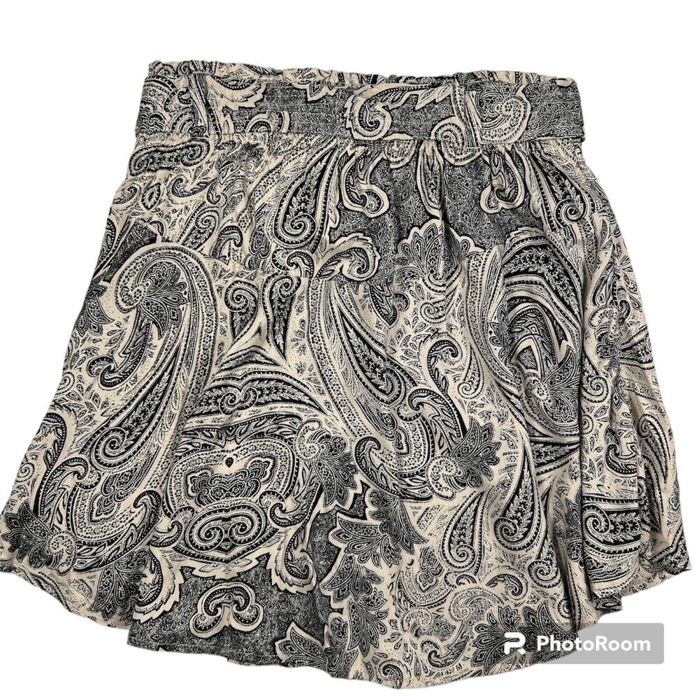 Nwt H&M Womens Black Brown Belted Paisley Viscose Stretch A-Line Mini Skirt Sz 4 - Picture 2 of 8